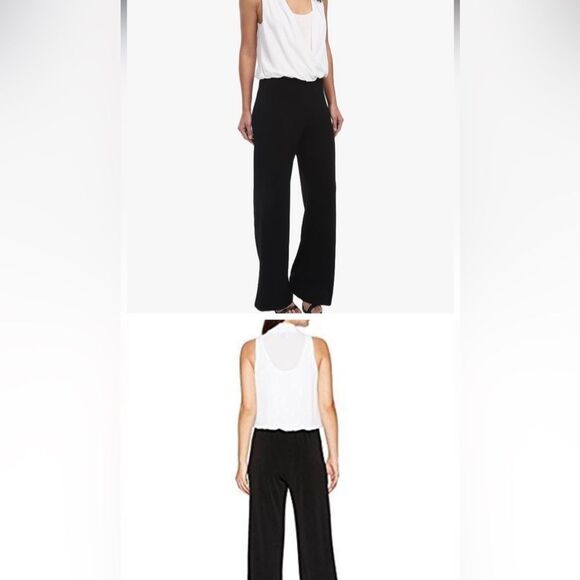 Karen Kane Off White Black Contrast Drape Front Minimalist Party Jumpsuit S - Picture 3 of 10